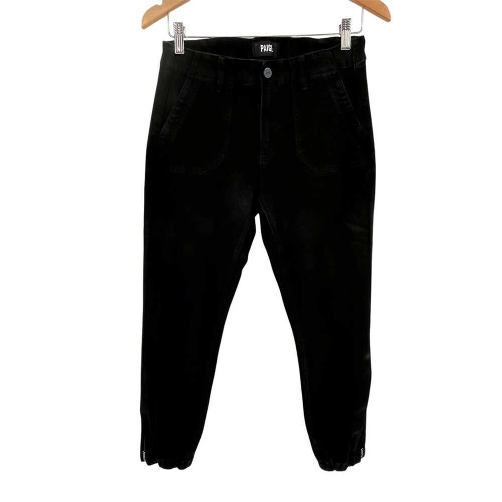 PAIGE Women's Black Coated Metallic Mayslie Jogger Pants Size 27